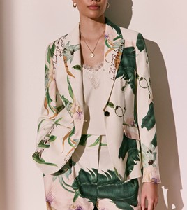 Women's Floral Print Single Button Blazer Notched Collar Full Sleeve Breathable Summer Style - Product Image 2
