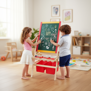 Caballete de arte para niños, de madera, verde, de doble cara, abatible, para dibujar y pintar - Product Image 2