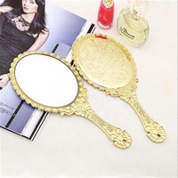 Antique Vintage Floral Ovale Miroir Portable Dames À Main Voyage Verre Outil De Maquillage Objets Décoratifs