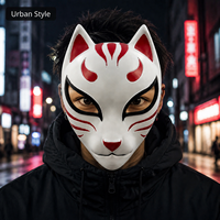 Masque de renard Kitsune en résine japonaise, masque de démon Kabuki pour cosplay d'anime avec sangle réglable pour accessoires de fête d'Halloween, hommes et femmes