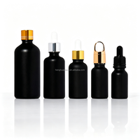 Flacon en verre cosmétique pour huile essentielle, soin de la peau, emballage personnalisé de luxe, noir mat, avec compte-gouttes, 5 ml, 10 ml, 15 ml, 20 ml, 30 ml, 50 ml, 100 ml