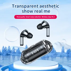 Fones de ouvido Macaron TM20 transparente sem fio com controle de toque e tela digital criativa acessórios para celular