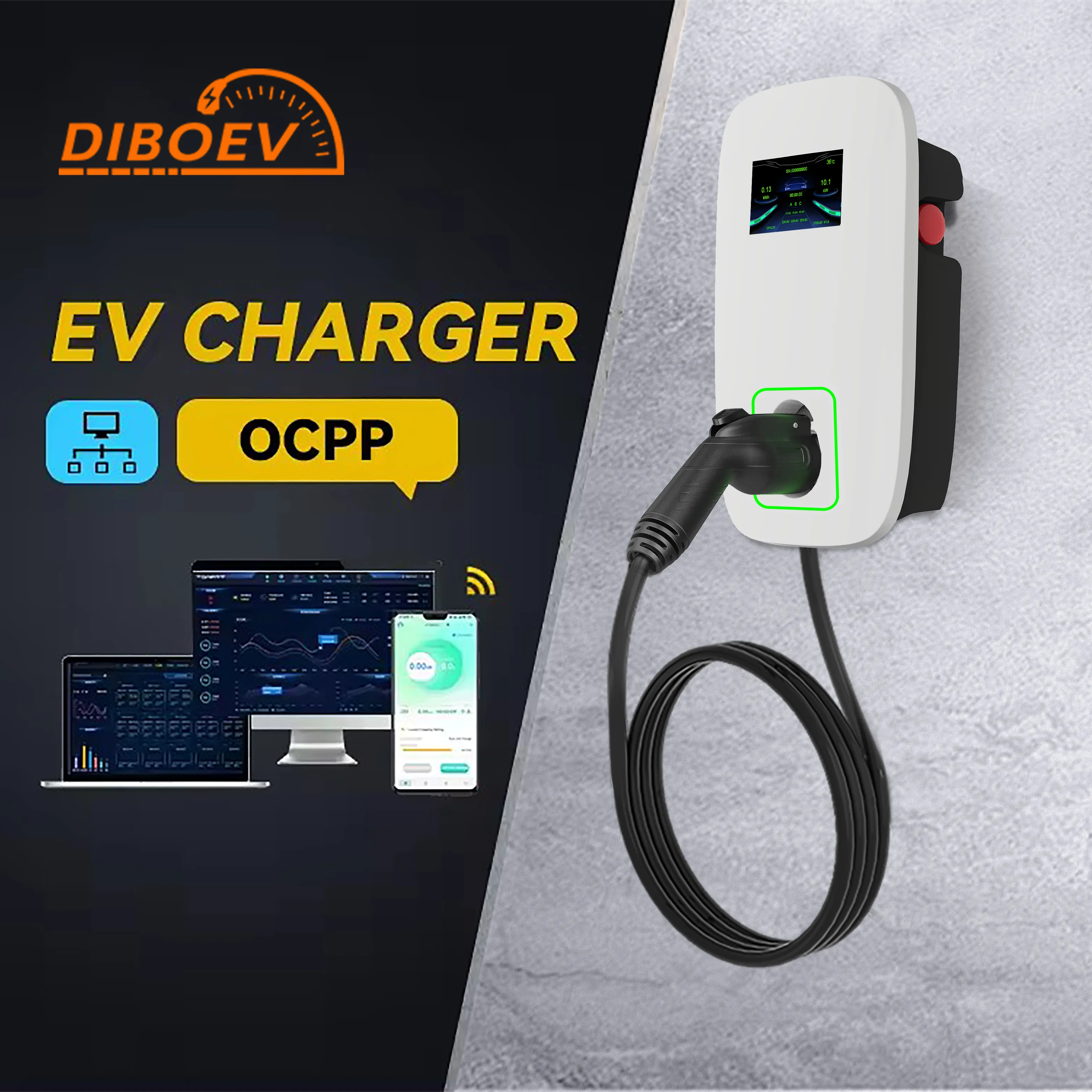 Diboev type2 22Kw bán Hot tải năng động cân bằng xe điện Trạm Sạc Wifi App màu xanh răng AC EV wallbox sạc