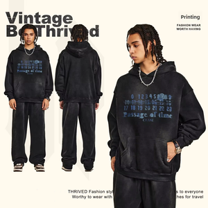 Sweat à capuche rétro délavé à l'acide pour hommes haut de gamme 100% coton Super décontracté <span class=keywords><strong>David</strong></span> vêtements pour l'hiver motif solide col à capuche - Product Image 5