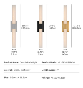 Applique murale linéaire en albâtre, double tête, en pierre naturelle, avec finition laiton, pour salle de bain d'hôtel de luxe, luminaire LED double pour salle de bain - Product Image 4