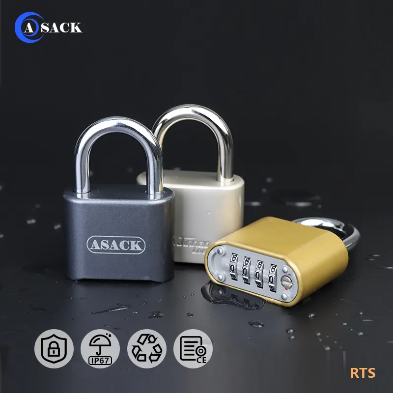 Asack Giá Rẻ 4 Chữ Số Hợp Kim Nhôm An Toàn Màu Đen Padlocks Di Động Không Thấm Nước Pad Khóa Kết Hợp Mật Khẩu Keysless Padlock