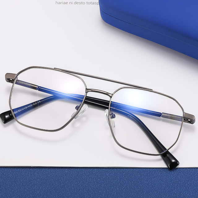 2024  Custom Logo Brand Men Blue Light Blocking Glasses Fashion Metal Small Frame  Business Office Prescription Glasses