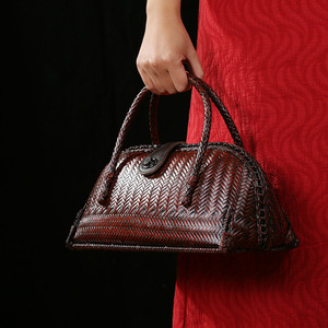 Handmade Bamboo Woven Women's Handbag Half Moon Shape Eco Friendly Wedding Crossbody Bag 1-1.9l Two Handles - Product Image 1