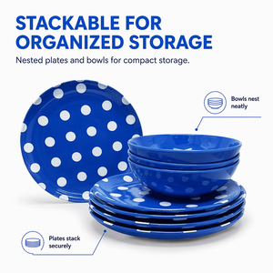 Polka Dot Outdoor <strong>Camping</strong> Tableware <strong>Set</strong> Durable Melamine <strong>Plates</strong> Bowls Dishwasher Safe 4-Piece for Picnic Party Restaurant Use - Product Image 1