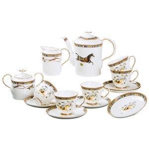 2025 European Ceramic Coffee Cup <b>Set</b> 15Pcs Porcelain <b>Tea</b> Coffee Cup and Saucer <b>Set</b> With Gift Box Hand-painted Gold Coffee <b>Pot</b> - Product Image 1