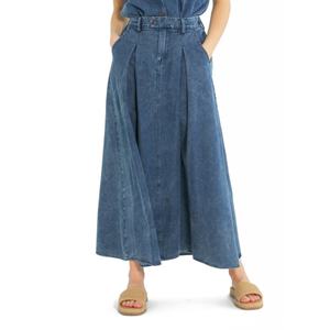 Nouvelle jupe longue en jean décontractée pour femme, taille haute, coupe trapèze plissée, style vintage, bleu délavé - Product Image 1