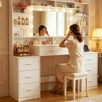 Table de toilette moderne minimaliste en bois avec miroir et lampe, couleur blanche, 8 tiroirs