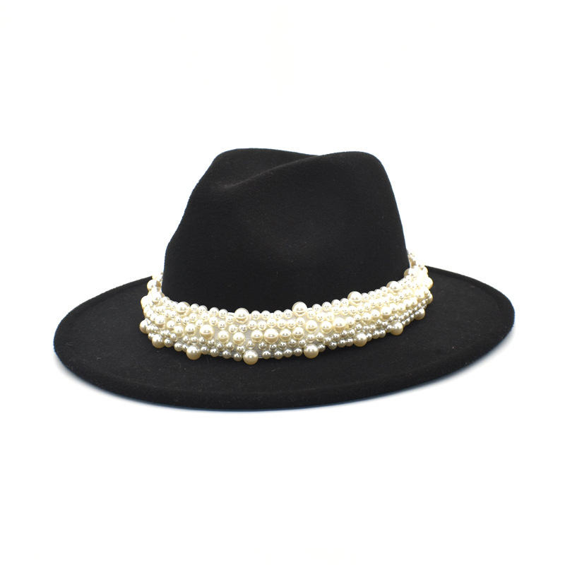 Оптовая продажа, шерстяная джазовая шляпа, шляпа для вечеринки, женская шляпа с жемчугом, аксессуары для мужчин, шляпа Федора