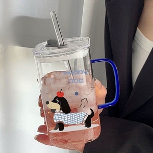 Mug carré en verre élégant résistant à la chaleur avec poignée et paille, tasse à lait portable pour femmes de bureau - Product Image 1