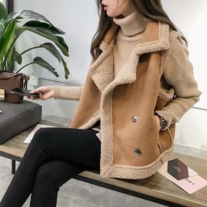 Femmes automne hiver une pièce <span class=keywords><strong>fourrure</strong></span> d'agneau daim Cardigan gilet ample <span class=keywords><strong>sans</strong></span> manches tricoté veste Style décontracté - Product Image 2