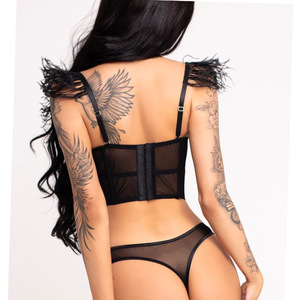 Ensemble de lingerie sexy et exotique pour femmes matures, en maille transparente, très vendu, ensemble soutien-gorge et string 2 pièces à baleines - Product Image 6