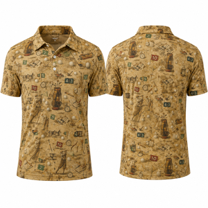 เสื้อโปโลกอล์ฟผู้ชายผ้าโพลีเอสเตอร์ผสมอีลาสเทน แห้งเร็ว พิมพ์ลายทั่วตัว ระบายความชื้น แขนสั้น พร้อมสกรีนโลโก้ตามสั่ง - Product Image 2