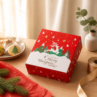 Boîte à biscuits de Noël rouge personnalisée imprimée, motif renne et flocon de neige, emballage pliable en papier pour bonbons, pâtisseries, cadeaux de fêtes