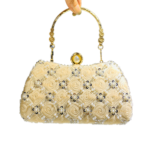 Bolso de Mano de Lujo para Mujer, con Pedrería, para Banquete, Hecho a Mano, con Cuentas de Flores, Correa de Cadena para el Hombro, Forro de Poliéster - Product Image 1