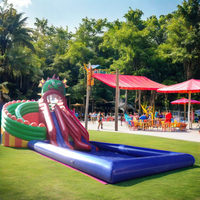 Parc aquatique à thème de Dragon moyen gonflable Mobile avec piscine, équipement de parc aquatique amusant pour parc de ville