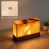 Lampe de table rectangulaire en bois rechargeable à commande tactile, intensité variable en continu, USB Type-C, lumière de nuit LED horizontale pour chevet et chambre d'enfant