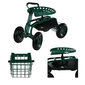 Tracteur roulant de jardin Siège de travail Chariot de jardin Scooter Chariot de jardin pivotant avec poignée télescopique - Product Image 4