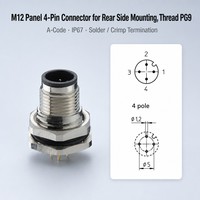 Conector de Latón M12 para Montaje en Panel, 4 Pines, Código A, IP67, PG9, Resistente al Agua, Macho, Industrial, Serie Completa IEC61076