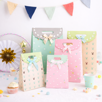 Sacs cadeaux en papier pastel avec motif lapin et nœud, sacs pour fêtes d'enfants, anniversaires, baby shower, sacs pour bonbons et friandises