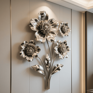 Sculture Floreali in Rilievo Personalizzate in Acciaio Inossidabile, Sculture Floreali 3D in Metallo per Decorazione d'Interni - Product Image 2