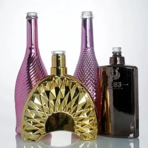 Luxury Electroplate Gold Color 750ml Whiskey Gin Tequila Rum Spirits Glass Bottles