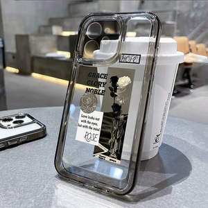 Pour <span class=keywords><strong>iPhone</strong></span> 14 13 12 11 Pro Max XSmax XR X XS 7 8 Plus <span class=keywords><strong>coque</strong></span> souple tout compris Transparent noir TPU Rose étui de téléphone portable - Product Image 3