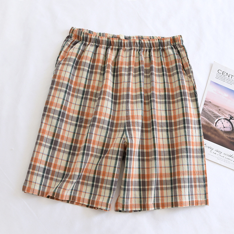 Washed cotton mens shorts-green orange