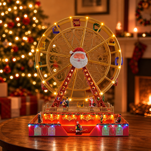 Vente en gros de boîte à musique en forme de grande roue de Noël avec lumière LED colorée et mouvement pour la décoration de Noël, jouet et cadeau - Product Image 1