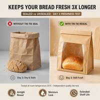 Bulk Kraft Paper Window Bakery Bag Gold Wire Tie Gusseted Stand Base Food Safe BPA Free Custom Logo Various Size Eco Friendly