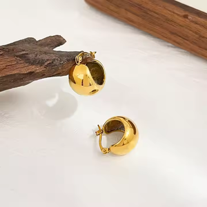 Boucles <span class=keywords><strong>d</strong></span>'oreilles créoles lisses en acier inoxydable plaqué or 316 étanches Boucles <span class=keywords><strong>d</strong></span>'oreilles en forme de <span class=keywords><strong>globe</strong></span> stéréoscopique creux - Product Image 4