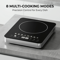 Table de cuisson à induction ultra-mince 2000W, cuisinière électrique portable avec 8 modes de cuisson et cadre en acier inoxydable pour cuisine moderne