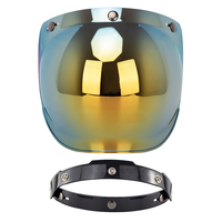 Casque ouvert rétro avec visière bulle, portable, à trois boucles, coupe-vent, avec lentille de sécurité
