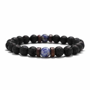 Pulsera Elástica de Piedras Naturales Vintage con Cuentas de Madera y Piedra Volcánica de Lava <span class=keywords><strong>para</strong></span> Uso Diario Masculino - Product Image 5