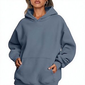 <b>Women</b> Oversized Hooded Sweatshirt Solid Color Cotton Fleece <b>Pullover</b> with Pockets Regular Fit Autumn Wear - Product Image 1
