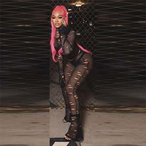 Hollow Sexy Women Two Piece Set Layering Hole O-Neck Hipster Crop Tops + Leggings Coquette Matching Midnight Clubwear - Product Image 1