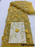 Tissu de dentelle de luxe Oman avec fleurs 3D, dentelle perlée Équateur, tulle brodé, tissu de dentelle à sequins pour robe de mariée Philippines