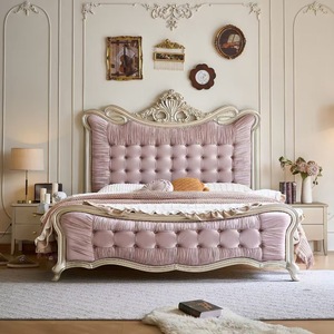 Modern Home Furniture Bedroom Set <b>Storage</b> Multi Functional <b>Double</b> King Size Wooden Pink Cute Canopy <b>Beds</b> - Product Image 1