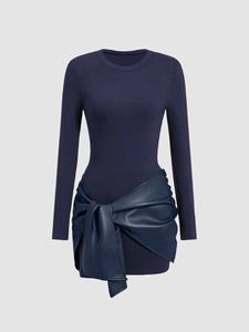 Viviblook Z1230DS01 Vestidos de Mujer Talla Grande Manga Larga con Cordones Delanteros de Encaje Sexy para Fiesta Club Casual Vestido Mini Ajustado - Product Image 5