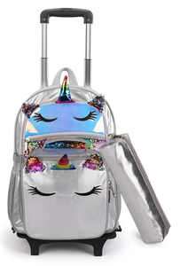 Ensemble de sac à dos à roulettes en cuir PU pour l'école, sac à dos à roulettes pour étudiants, sac à dos à roulettes de dessin animé, valise à roulettes, sac à bagages - Product Image 4