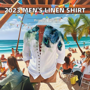 Camisa de vestir de lino de algodón Vintage 2023 para hombre, nueva tela tejida antiarrugas Formal ODM informal de manga larga holgada para otoño - Product Image 2