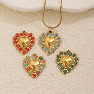 Pendentif en émail motif floral en forme de cœur, plaqué or 18 carats PVD, en acier inoxydable, vente chaude F158, pour la fabrication de bijoux - Product Image 3
