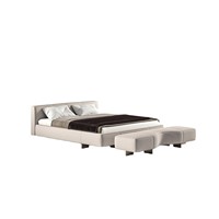 Lit Yves en bois massif avec cadre haut, rembourré en coton et lin, 1,8 m – Pièce design tendance pour un lit haut de gamme, style minimaliste italien