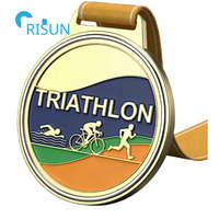 Fabrication personnalisée 3D natation cyclisme course triathlon Ironman Award médaille avec ruban cintre personnalisé Triathlon médaille