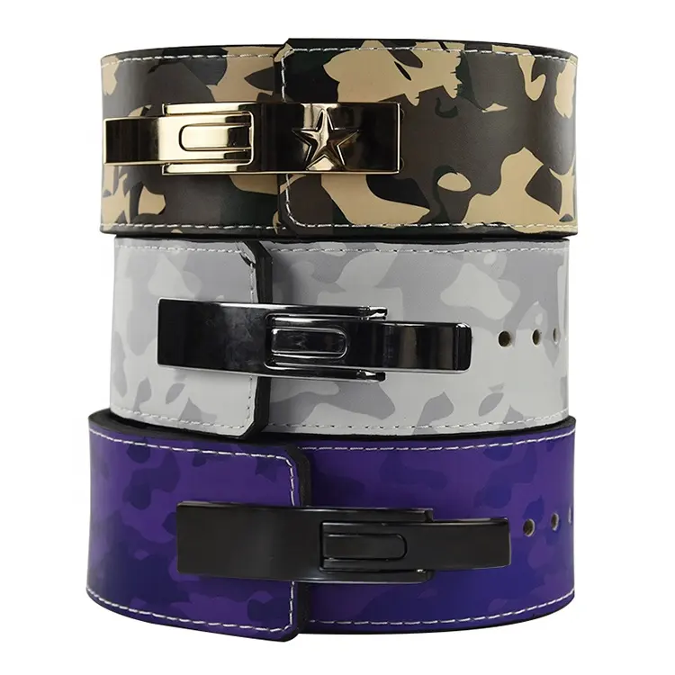 Ceinture à boucle à levier de couleur personnalisée de 13mm d'épaisseur, ceinture à levier d'haltérophilie en cuir de vachette fitness camouflage en gros