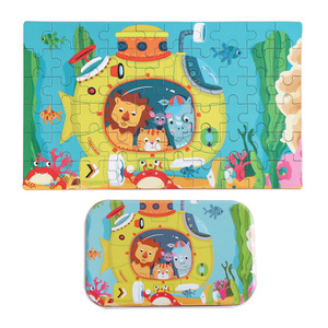 Set of 60 Flat Cartoon Wooden <strong>Puzzle</strong> Pieces Creative Educational Toy for Kids' Early Kindergarten Gift for Boys and Girls - Product Image 2